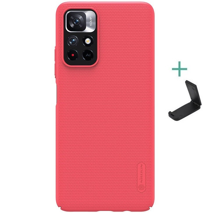 Xiaomi Redmi Note 11T 5G / Note 11S 5G / Poco M4 Pro 5G, Műanyag hátlap védőtok, stand, Nillkin Super Frosted, piros (G111731)