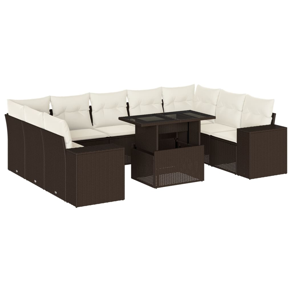 10 részes barna polyrattan kerti ülőgarnitúra párnákkal (3269373)