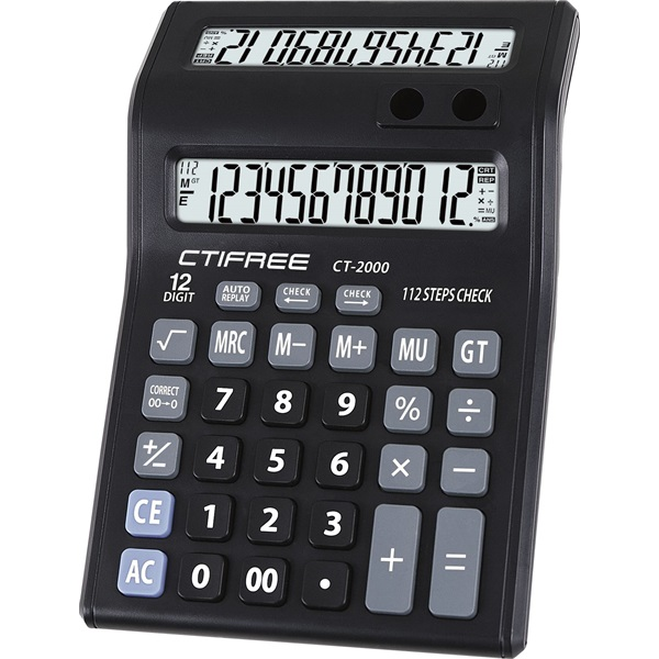 CTIFREE CT-2000 duál kijelzős fekete számológép, 135x195mm, 12 számjegy (CT-2000)