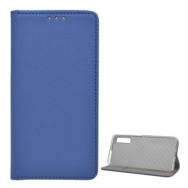 Tok álló, bőr hatású (FLIP, oldalra nyíló, asztali tartó funkció, rombusz minta) SÖTÉTKÉK [Samsung Galaxy A7 (2018) SM-A750F] (5996457855575)