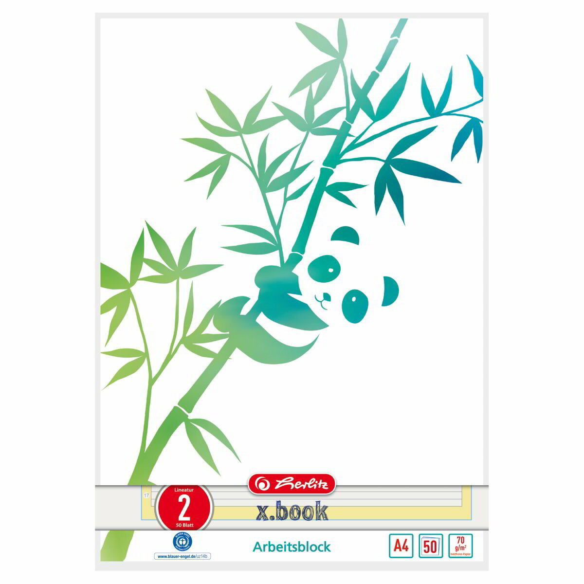 Herlitz GREENline Panda 50 lapos A4 2. osztályos vonalas füzet (50039906)