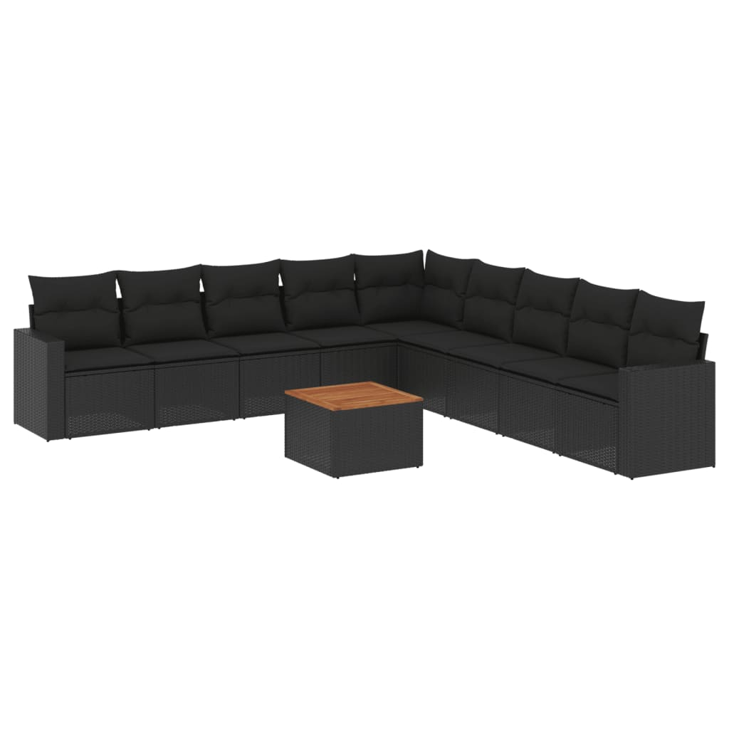 10 részes fekete polyrattan kerti ülőgarnitúra párnákkal (3256496)