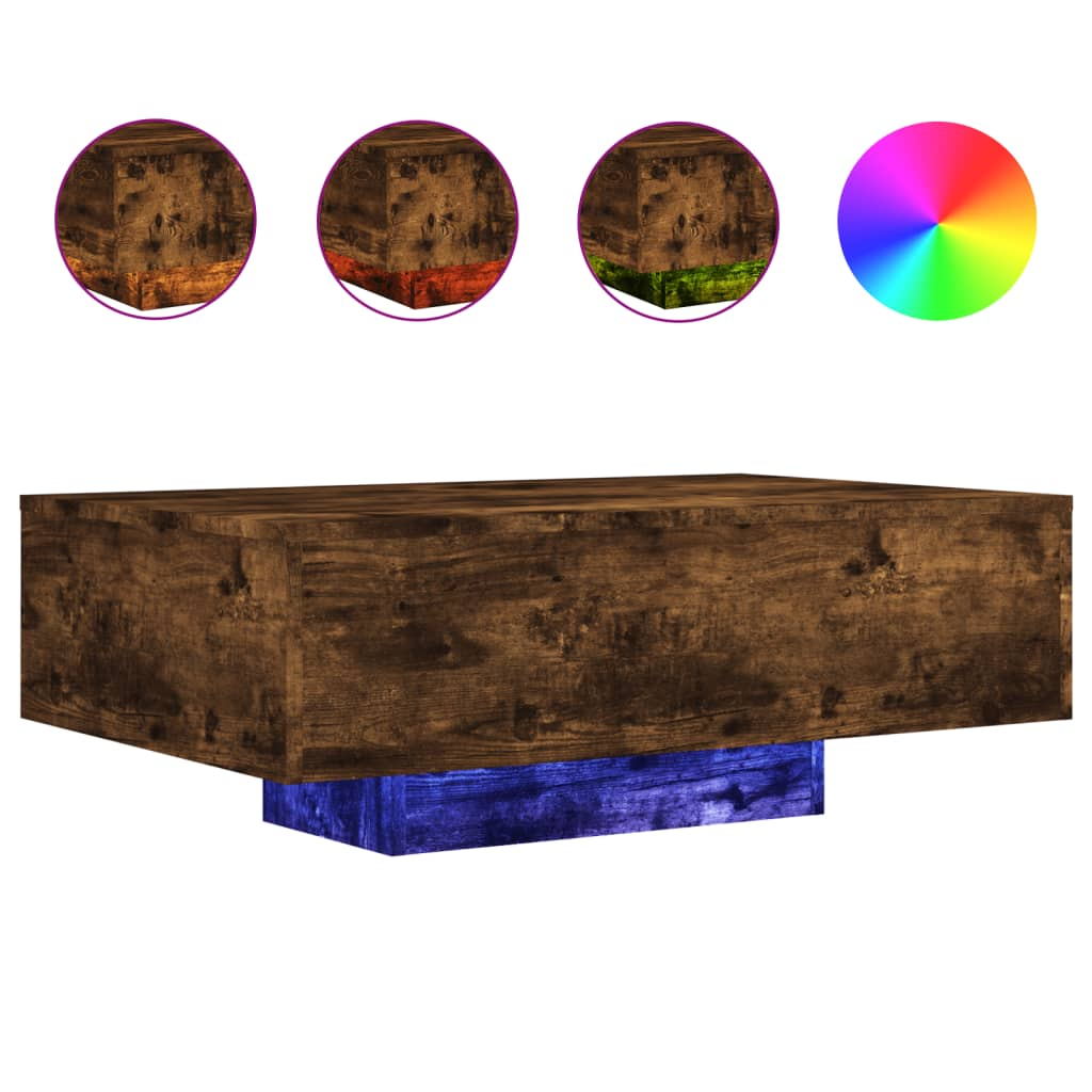 füstös tölgyszínű dohányzóasztal LED-lámpákkal 85 x 55 x 31 cm (836613)