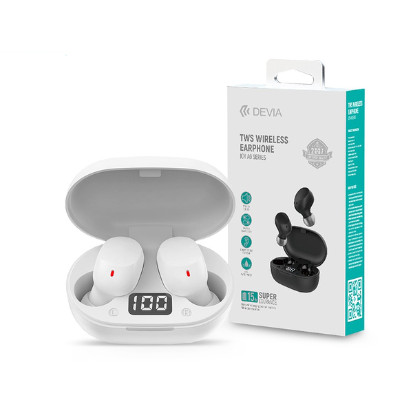 Devia TWS Bluetooth sztereó headset v5.0 + töltőtok - Devia Joy A6 Series True  Wireless Earphones with Charging Case - fehér