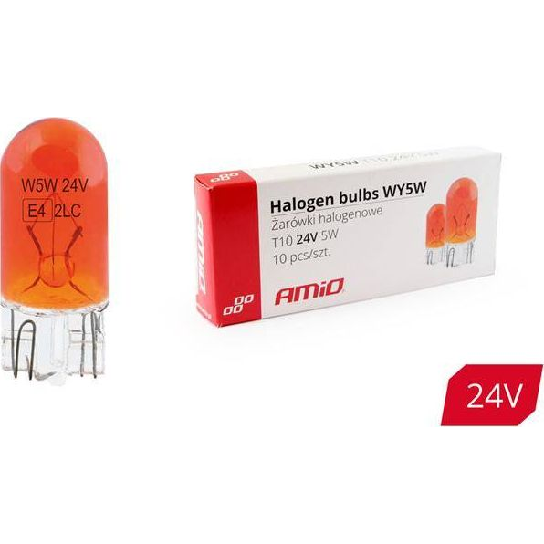  AMiO Żarówki halogenowe WY5W T10 5W W2.1x9.5d AMBER 24V 10szt.