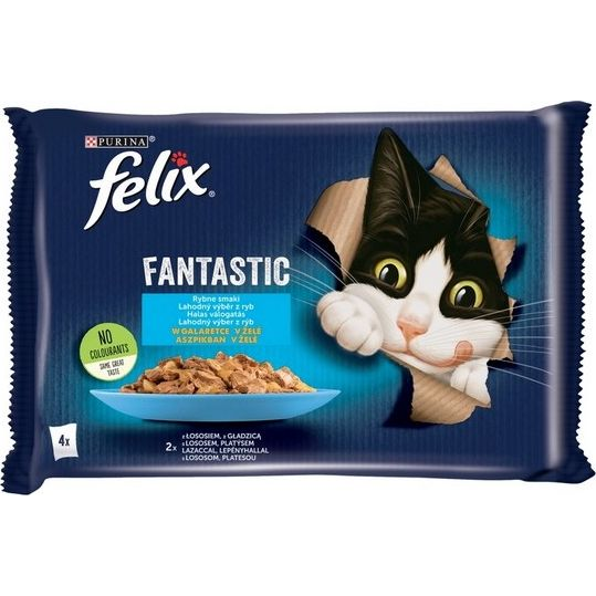 Állateledel alutasakos FELIX Fantastic macskáknak zöldséges halas válogatás aszpikban 4x85 g (12448342)