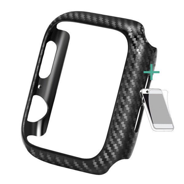 ENKAY szilikon keret (karbon minta + képernyővédő fólia) FEKETE [Apple Watch Series SE 44mm]