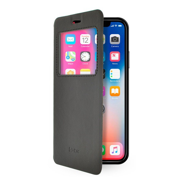 4-OK tok álló, bőr hatású (FLIP, oldalra nyíló, asztali tartó funkció, hívószámkijelzés, View Window) FEKETE [Apple iPhone XS Max 6.5] (FBWIXP)