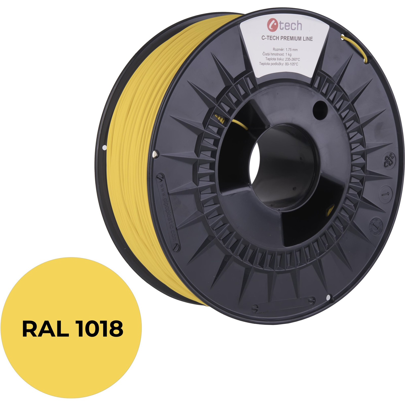 C-TECH PREMIUM LINE PETG 3D nyomtatószál, cinksárga RAL1018 (3DF-P-PETG1.75-1018)