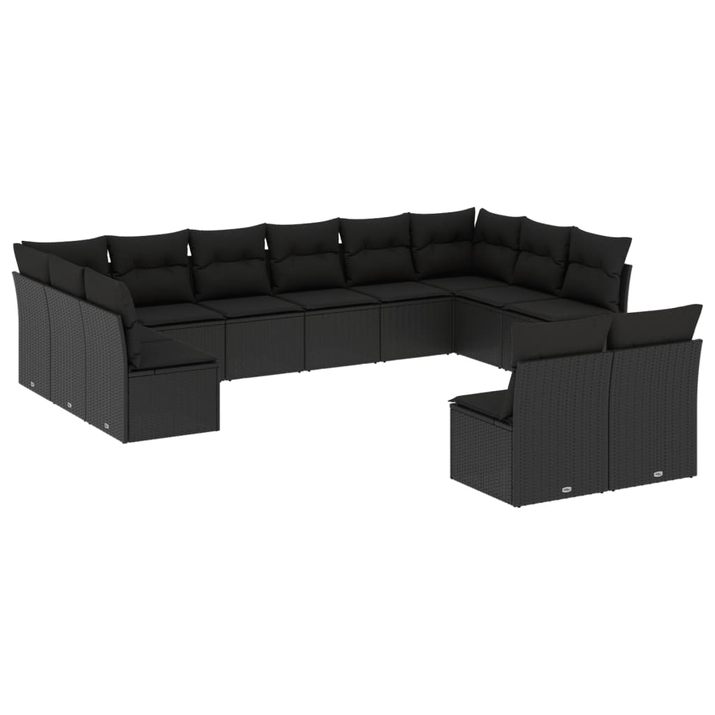 12 részes fekete polyrattan kerti ülőgarnitúra párnákkal (3250204)