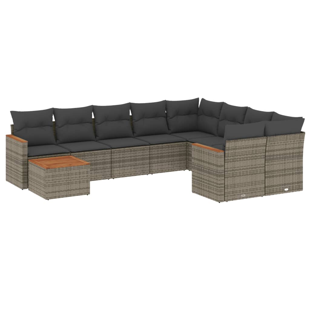 10 részes szürke polyrattan kerti ülőgarnitúra párnákkal (3258721)