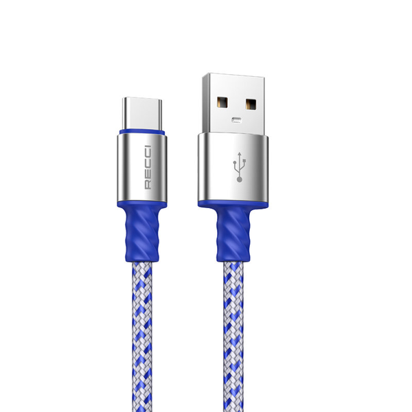 Recci RTC-N33C USB-A apa - USB-C apa 2.0 Adat és töltőkábel - Kék/Szürke (2m)