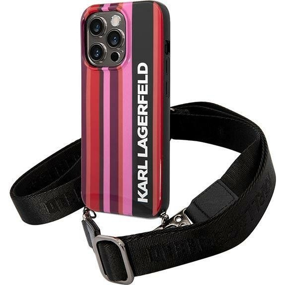 Karl Lagerfeld Color Stripes Strap Apple iPhone 14 Pro Max hátlap tok, rózsaszín (KLD1072)