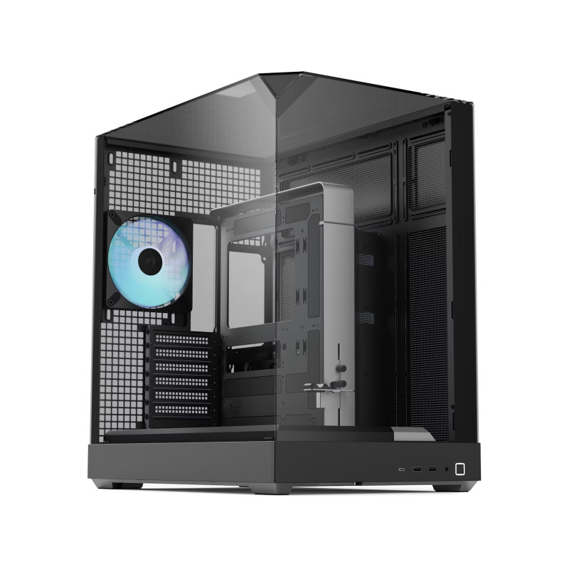 APNX V2 számítógépház, 3 oldal edzett üveg, 4x FP3-140 ARGB PWM ventilátor, Fekete (V2-BK-v1)