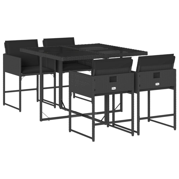 5 részes fekete polyrattan kerti étkezőgarnitúra párnákkal