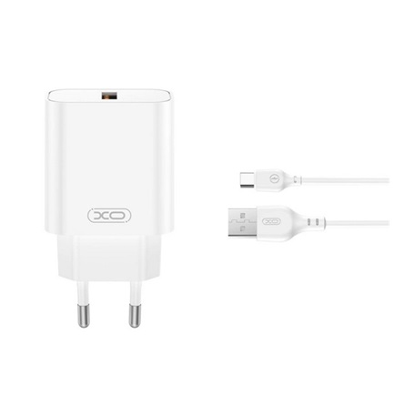 XO CE33 USB-A hálózati töltő 18W +Type-C kábel fehér (XO-CE33+TYPEC)