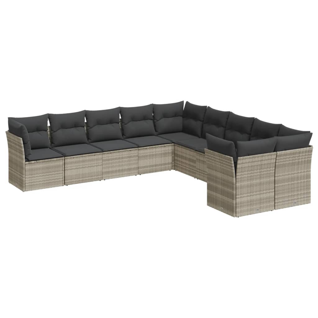 10 részes világosszürke polyrattan kerti ülőgarnitúra párnákkal (3218242)