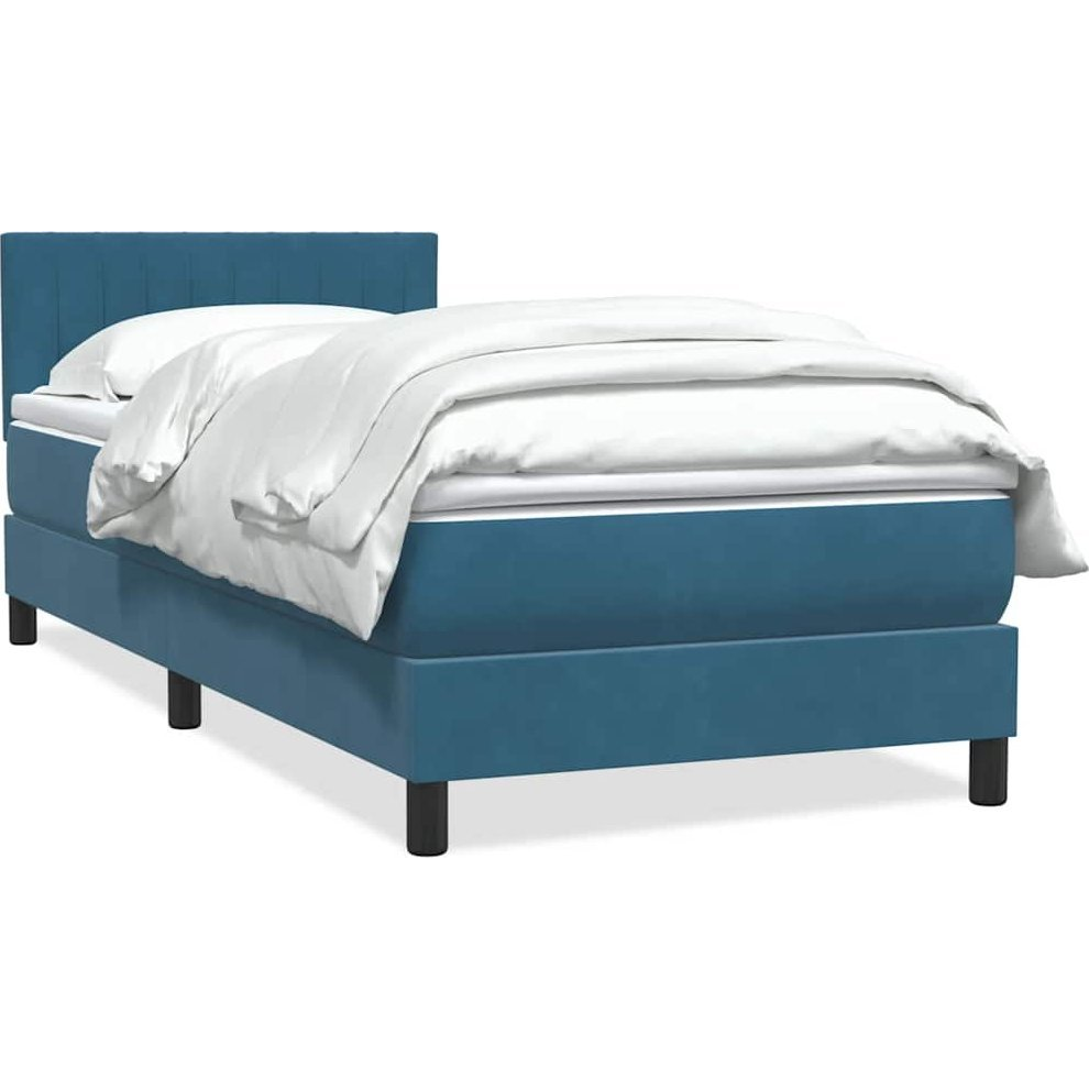 sötétkék bársony rugós ágy matraccal 80x220 cm (3316429)