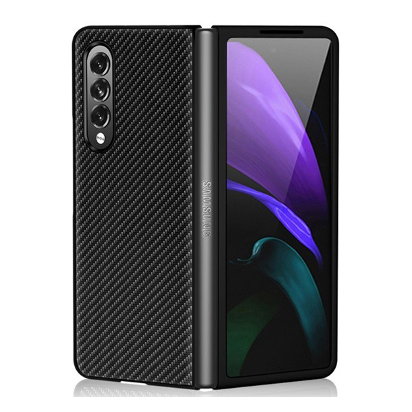 Tok álló, bőr hatású (FLIP, oldalra nyíló, asztali tartó funkció, karbon minta) FEKETE [Samsung Galaxy Z Fold3 5G (SM-F926)] (5996591103921)