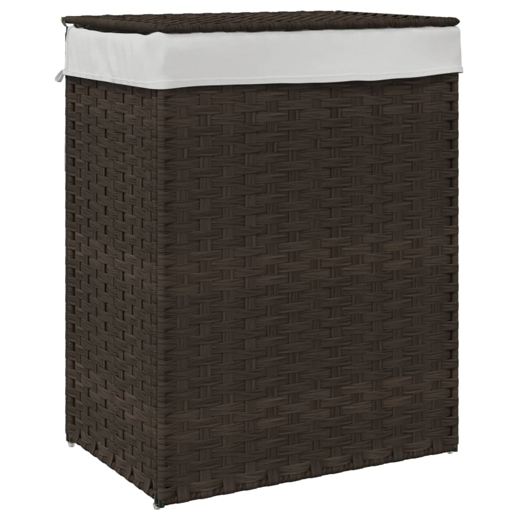 sötétbarna polyrattan szennyeskosár fedéllel 46x33x60 cm (372030)
