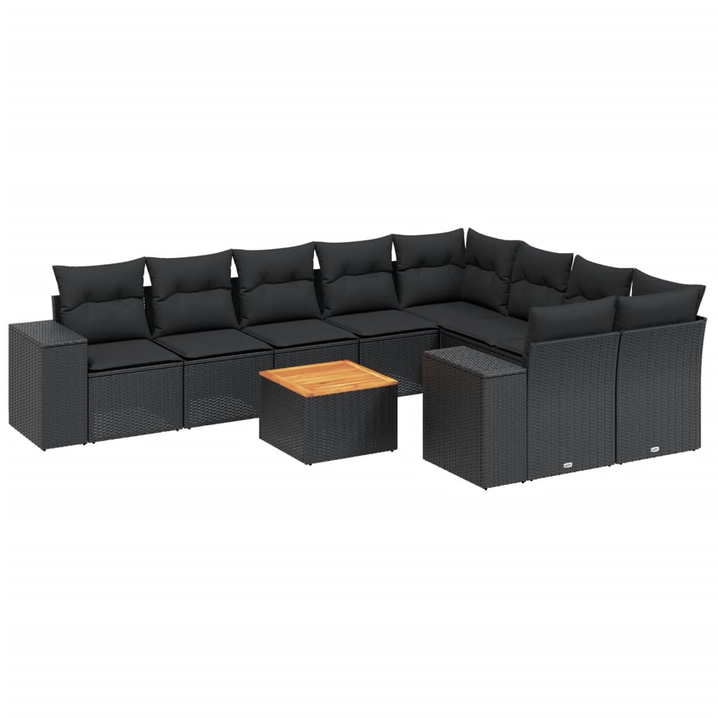 10 részes fekete polyrattan kerti ülőgarnitúra párnákkal (3257931)