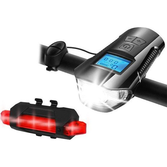 LTC PS Zestaw rowerowy z licznikiem, 1 x LED SMD 10 W, 1000 lm + 5 x LED SMD 50 lm, akumulator 1200/300 mAh, klakson, Micro USB.