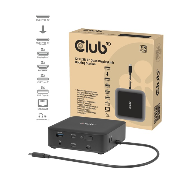 CLUB3D CSV-2542 laptop dock & poortreplicator Bedraad USB 3.2 Gen 2 (3.1 Gen 2) Type-C Zwart
