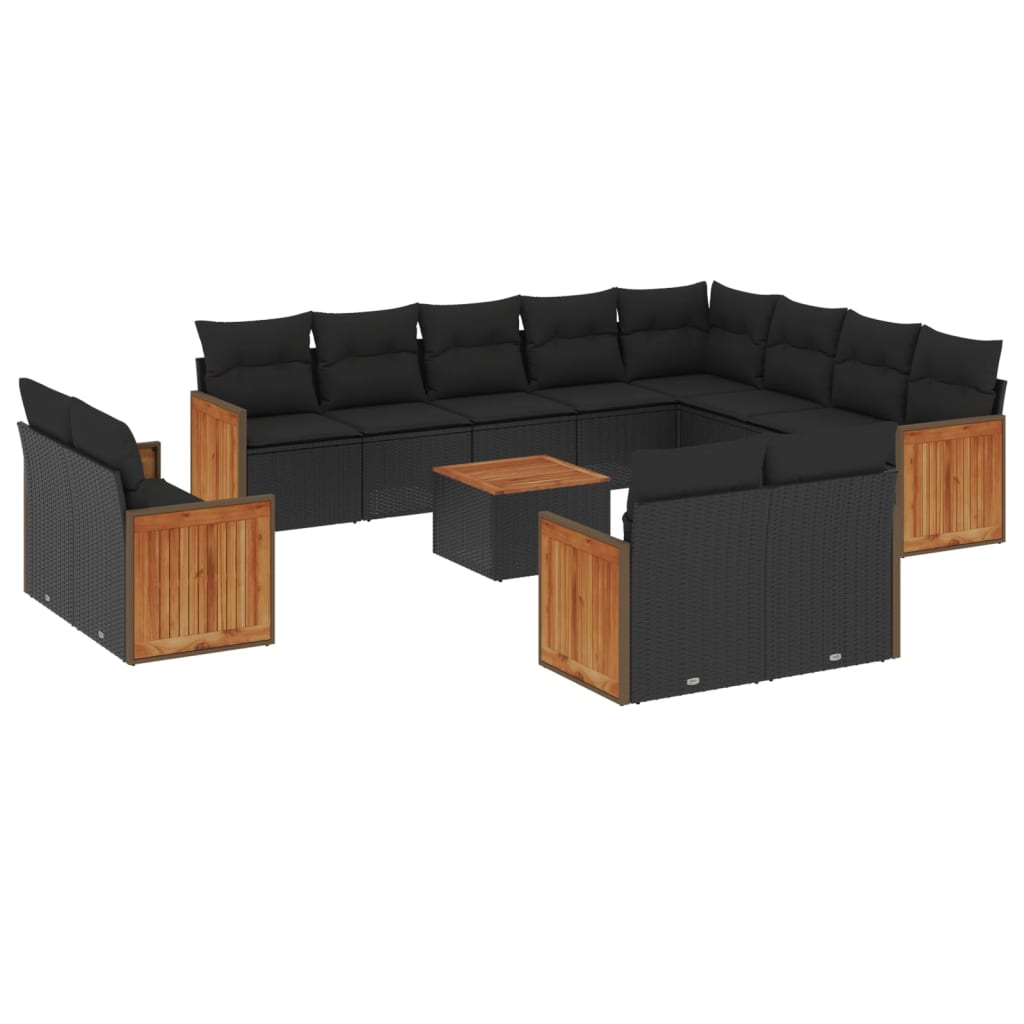 13 részes fekete polyrattan kerti ülőgarnitúra párnákkal (3260599)