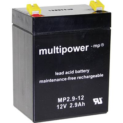 multipower MP2,9-12 A97275 Ólomakku 12 V 2.9 Ah Ólom-vlies (AGM) (Sz x Ma x Mé) 79 x 107 x 56 mm 4,8 mm-es laposérintkezős dugó Karbantartásmentes, Kis (A97275)