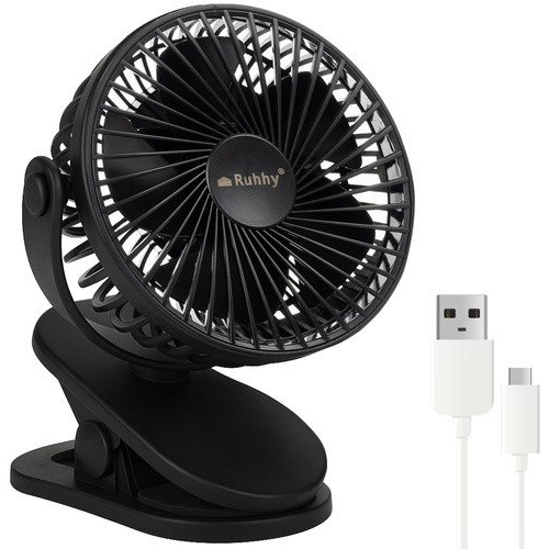 Stolní ventilátor Ruhhy černý, akumulátorový, s klipem, 3 režimy
