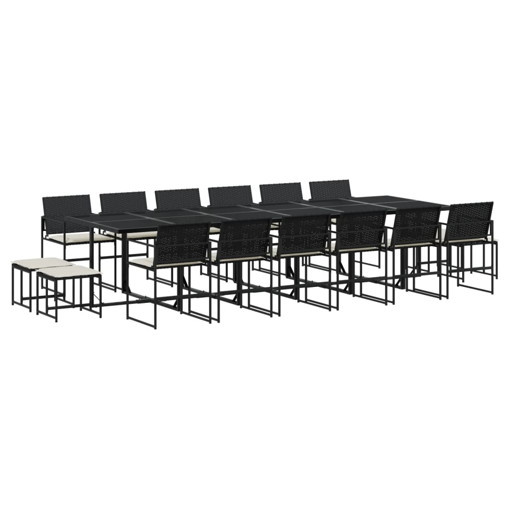 17 részes fekete polyrattan kerti étkezőgarnitúra párnákkal (3295072)