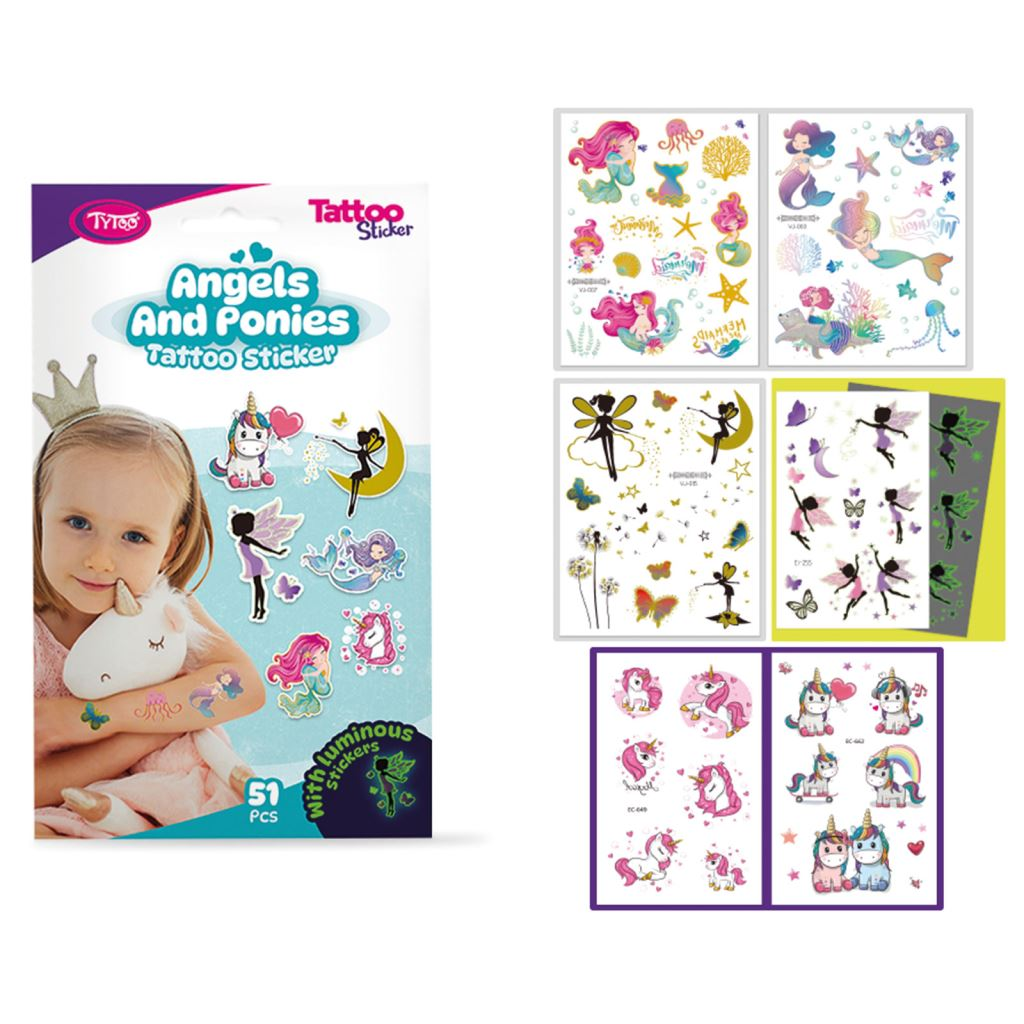 TyToo angyalok és pónik tetoválás matrica szett 51db / csomag (TY50275) (5999094502758)