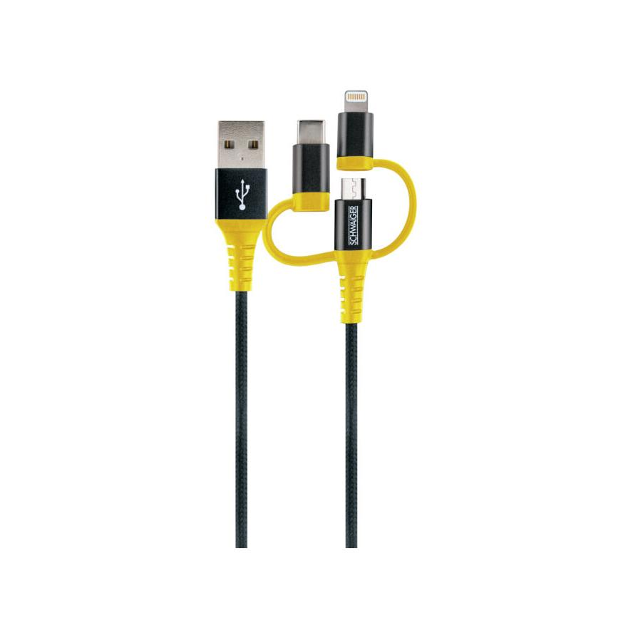 Schwaiger USB 2.0 Univerzális adat- és töltőkábel 1.2m - Fekete/Sárga (WKUU310511)