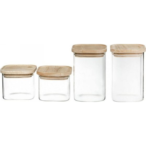 Tarro De Cristal X 4 Apilables + Tapa Madera
