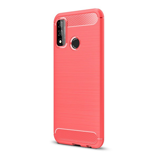 Szilikon telefonvédő (közepesen ütésálló, légpárnás sarok, szálcsiszolt, karbon minta) PIROS [Huawei P Smart (2020)] (5996457992331)