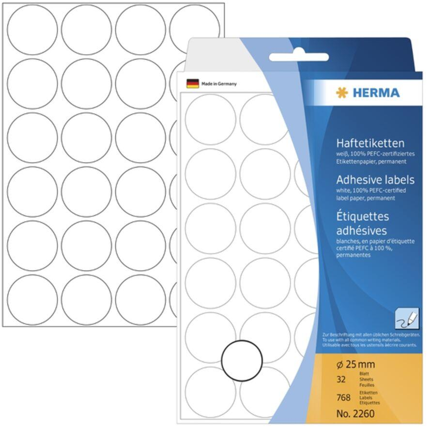 Herma 25 mm átmérőjű Jelölő pötty fehér (768 cimke / csomag) (2260)