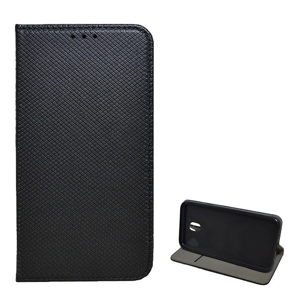 Tok álló, bőr hatású (FLIP, oldalra nyíló, asztali tartó funkció, rombusz minta) FEKETE [Samsung Galaxy J5 (2017) SM-J530 EU]