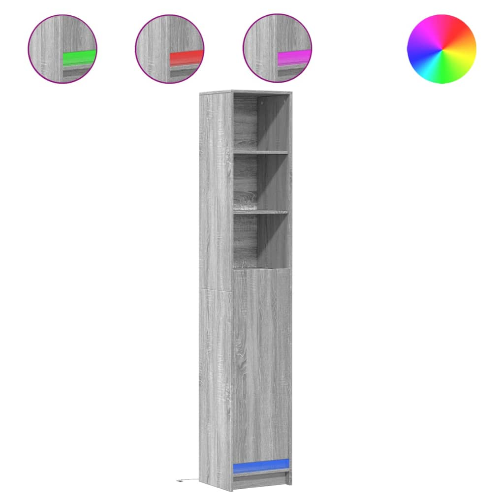 szürke sonoma szerelt fa tálalószekrény LED-del 36x32,5x200 cm (852129)