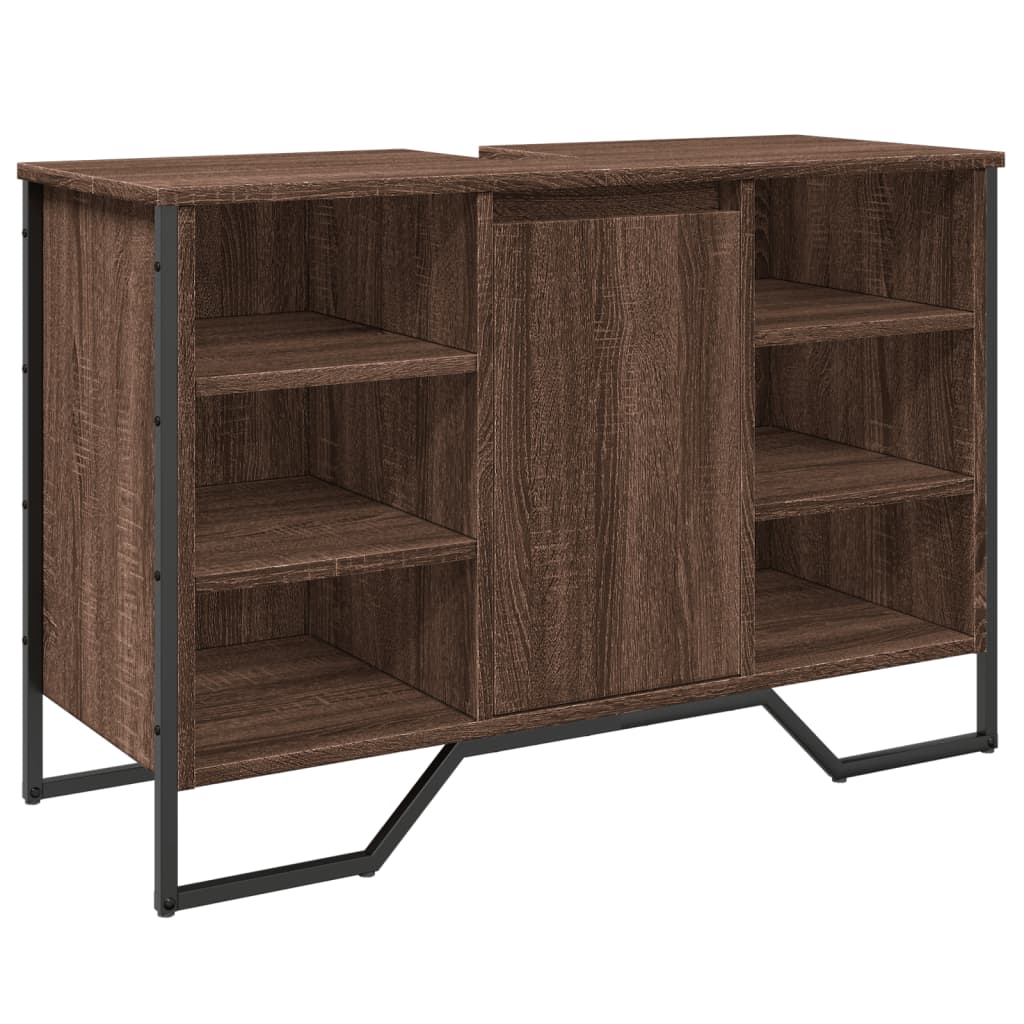 barna tölgy szerelt fa fürdőszobai mosdószekrény 91x35x60 cm (848668)