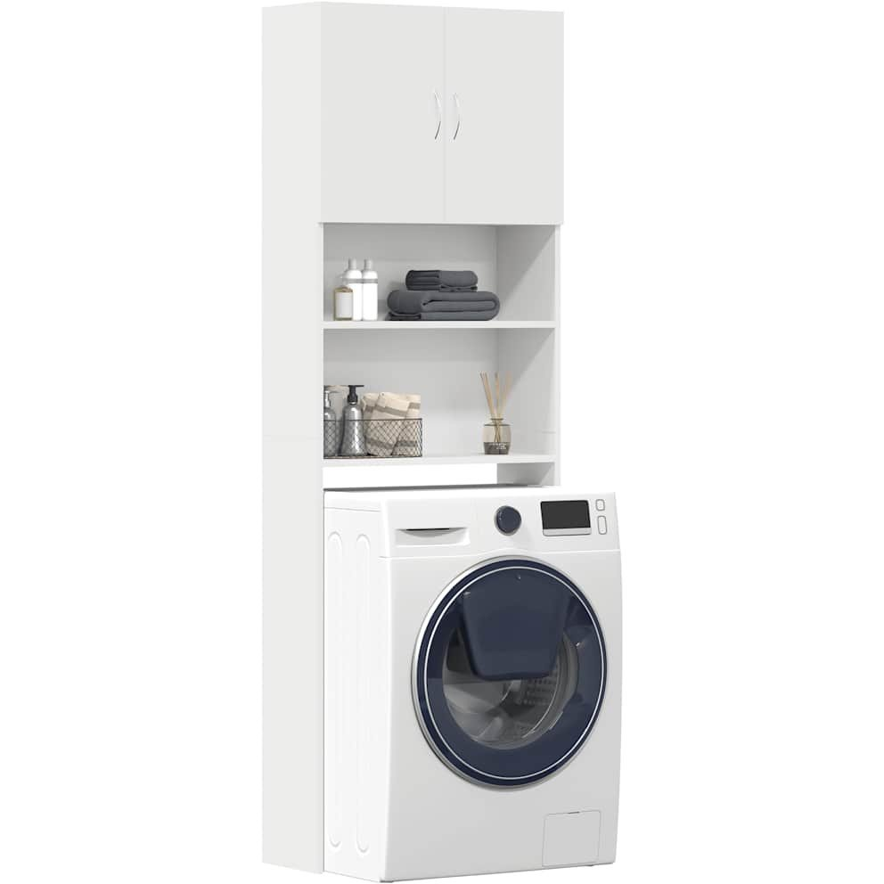fehér szerelt fa mosógépszekrény 64 x 24 x 190 cm (859127 VidaXL)