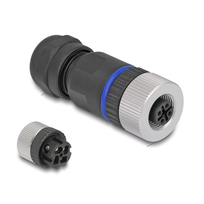 Delock M12 Csatlakozó A-kódolású, 4 tűs anya csavarozható kapcsolat (60536) (60536)