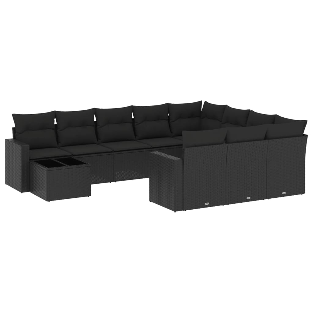 11 részes fekete polyrattan kerti ülőgarnitúra párnákkal (3219515)
