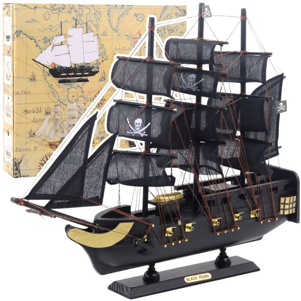 Gyűjthető Dekoratív Vitorláshajó Modell Fekete gyöngy 40x35cm- 22582 (22582)