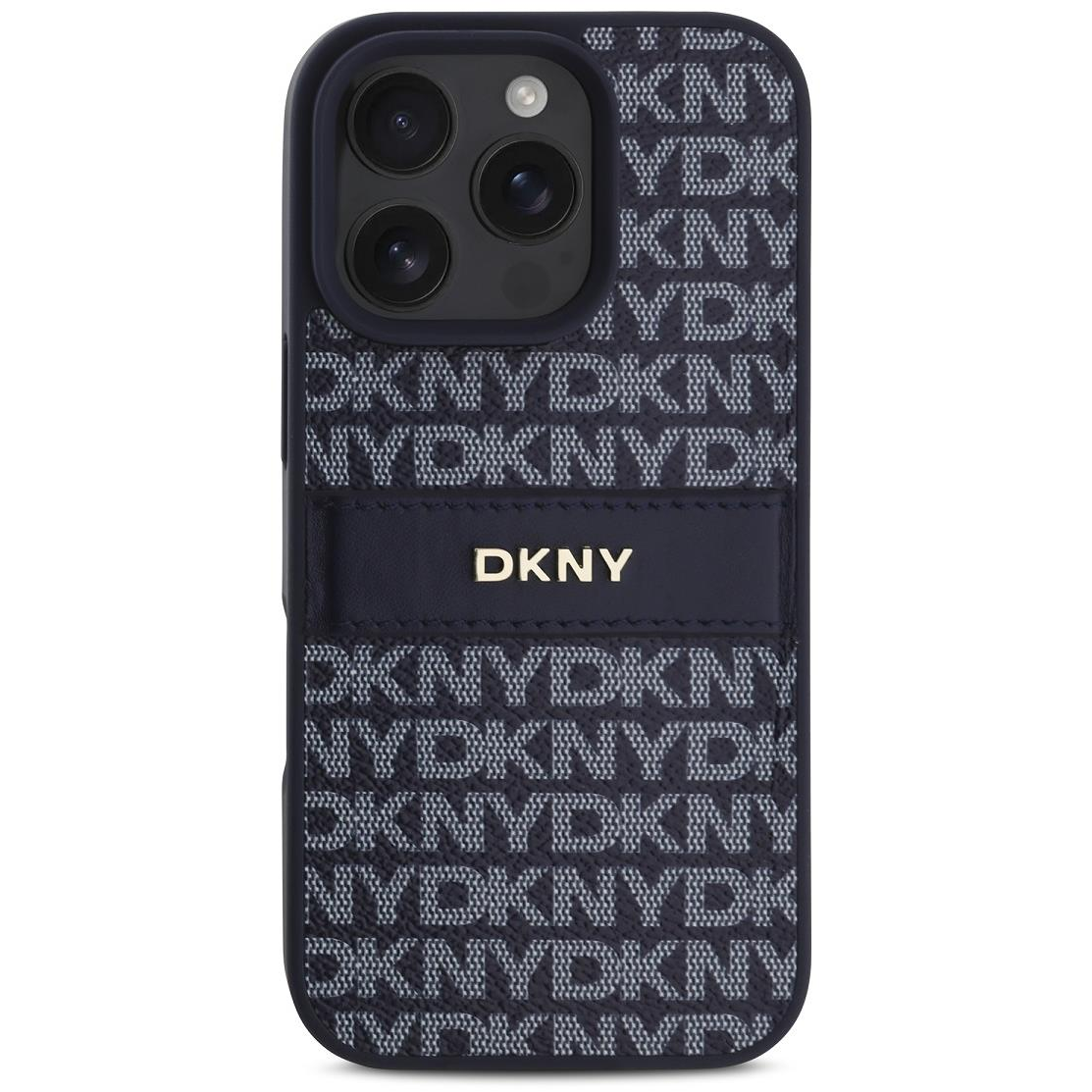 DKNY PU Leather Repeat Pattern Tonal Stripe iPhone 16 Pro Max Blue tok (DKHCP16XPRTHSLB)