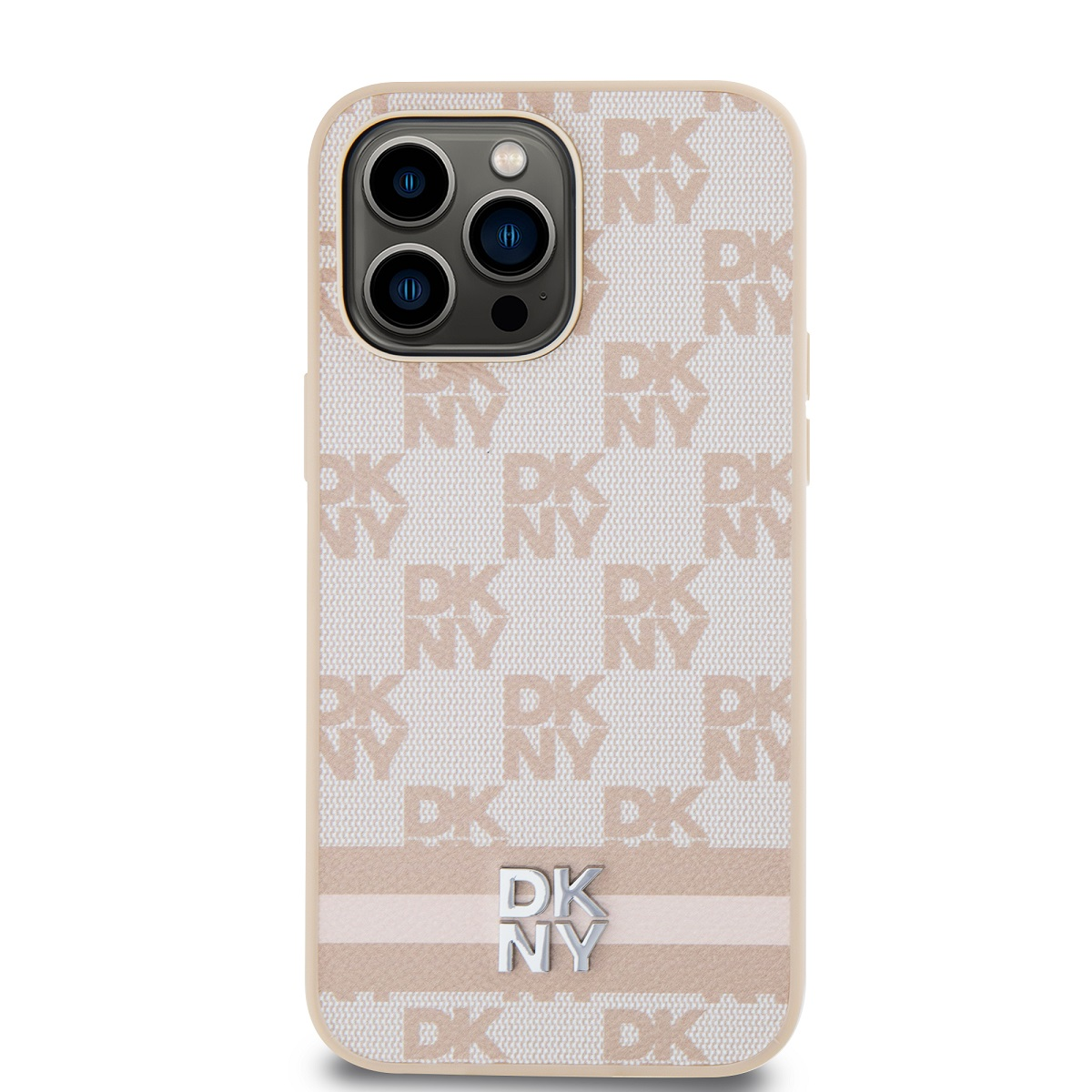 DKNY iPhone 15 Pro Max kockás mintás csíkkal PU Bőr Telefon tok - Pink (DKHCP15XPCPTSSP)