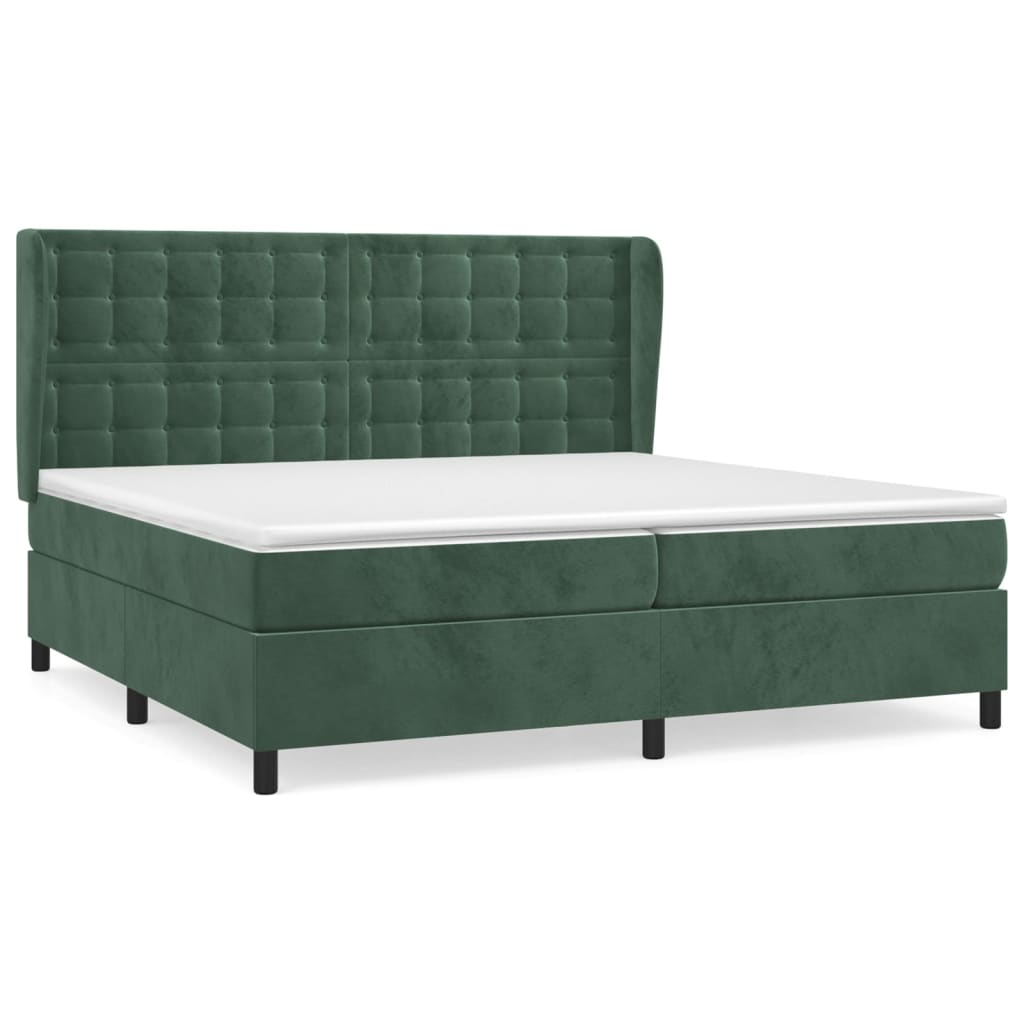 sötétzöld bársony rugós ágy matraccal 200x200 cm (3129474)