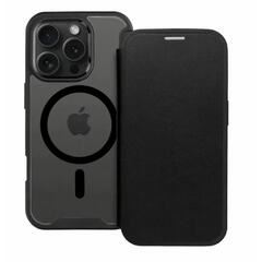 Gigapack Apple iPhone 16 Pro Max kártyazsebes fekete fliptok, mágneses átlátszó matt hátlappal (GP-160265) (GP-160265)