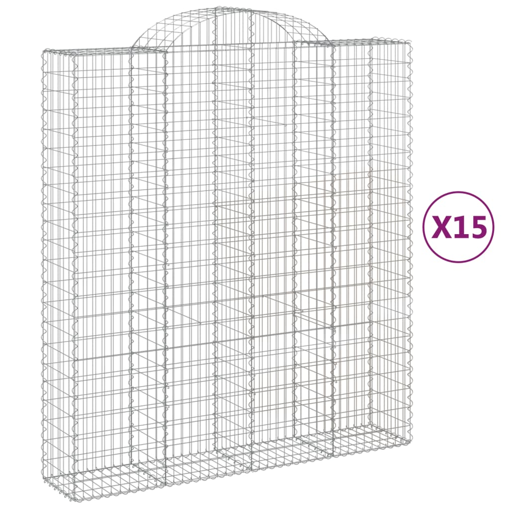 15 db íves horganyzott vas gabion kosár 200x50x220/240 cm (3146459)