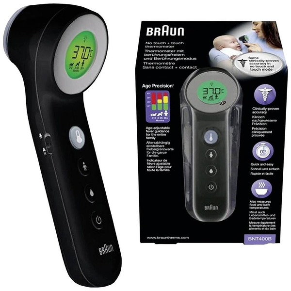 Braun BNT 400 BK Termometer med fjernregistrering Grå Pande Knapper