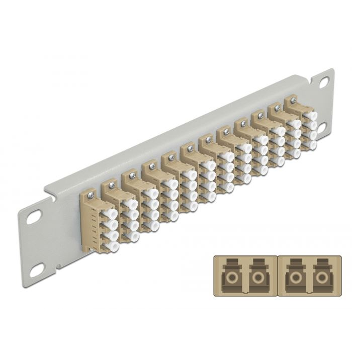 Delock 10 üvegszálas patch panel 12 portos LC Quad 1U bézs szürke (66798) (DE66798)